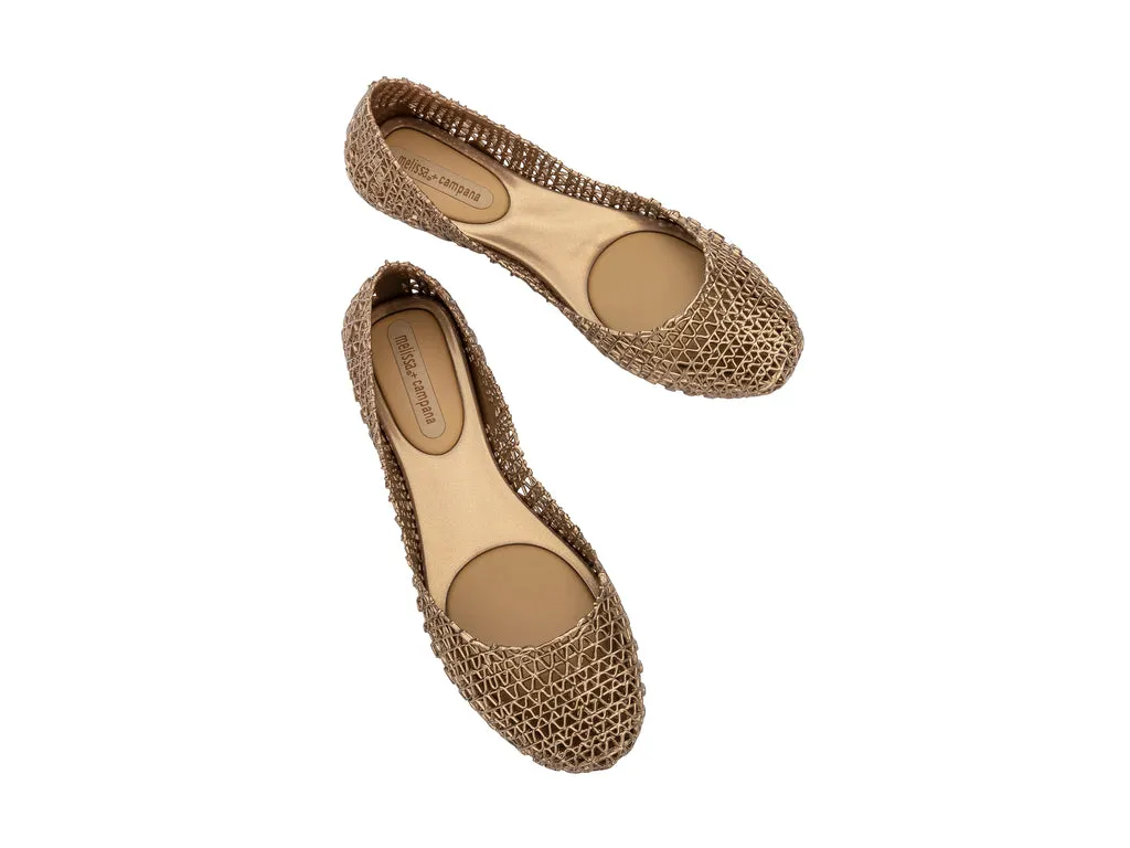 Melissa Campana Papel AD Gold Flat Ballerinas For Women