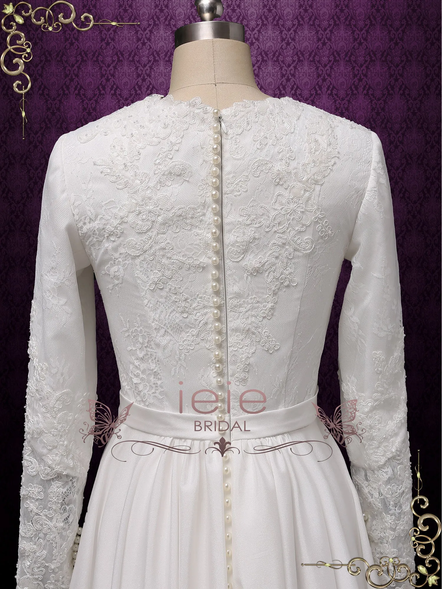 Modest Lace Wedding Dress with Sleeves CAMBRIDGE