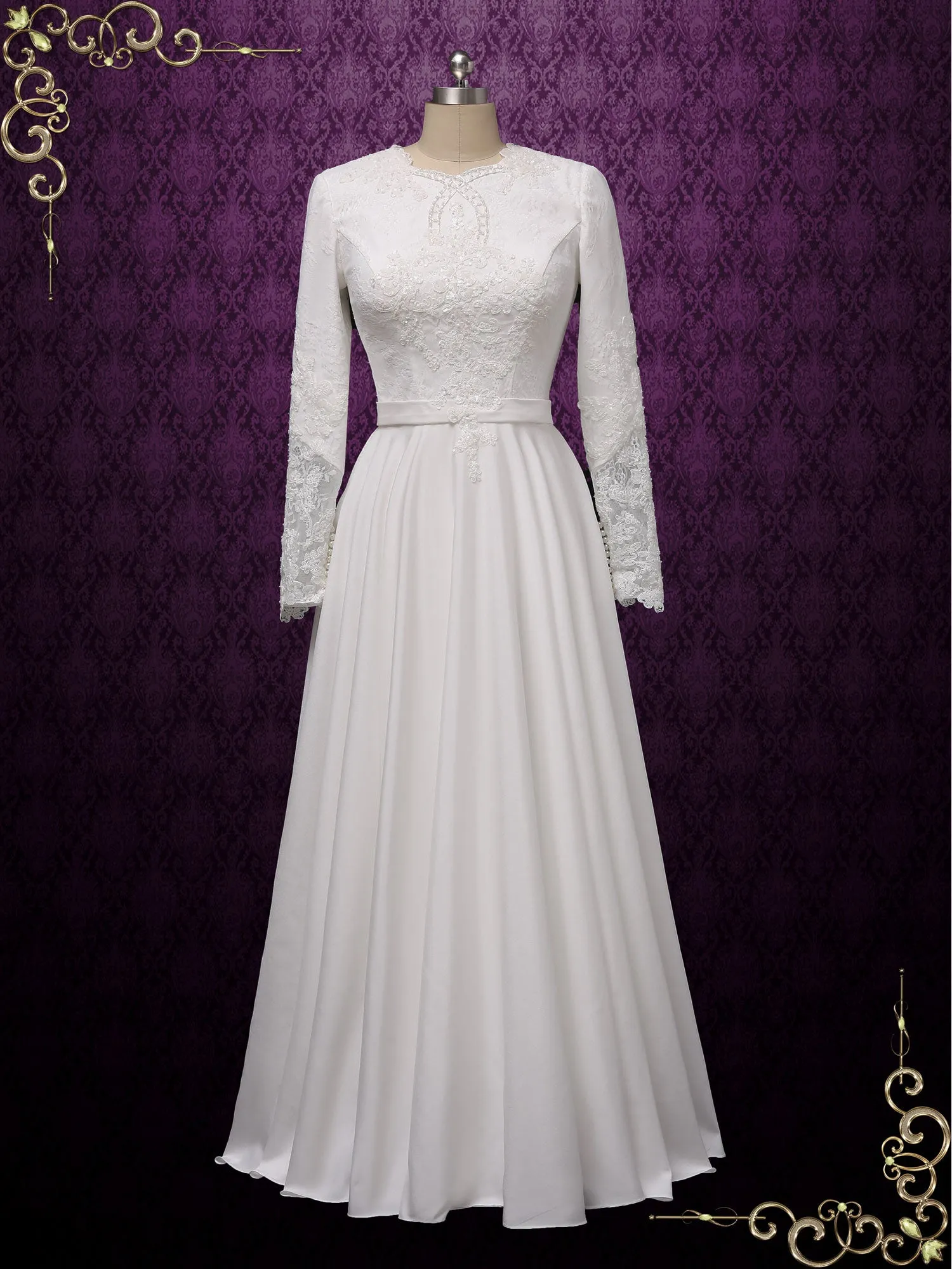 Modest Lace Wedding Dress with Sleeves CAMBRIDGE