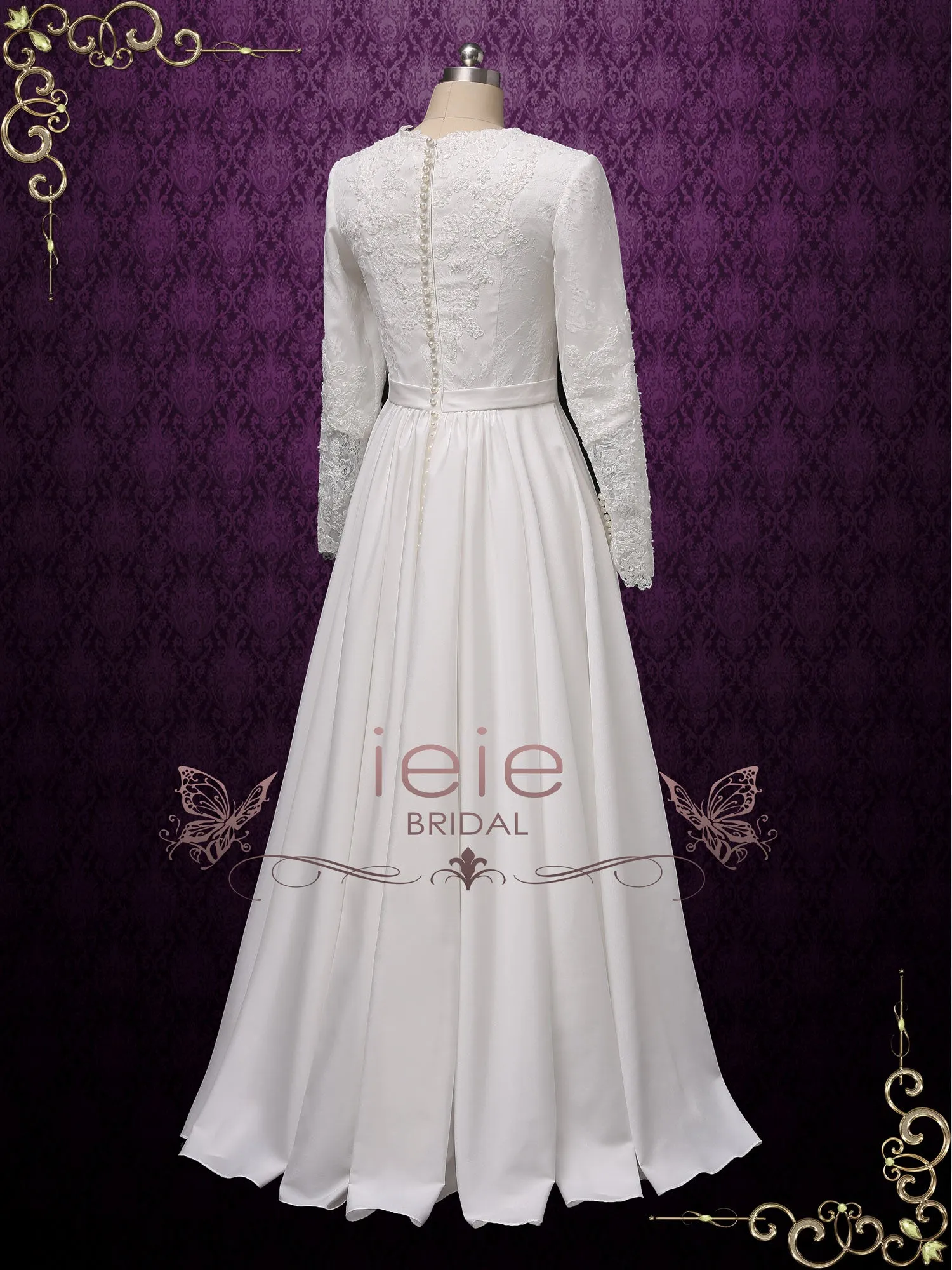 Modest Lace Wedding Dress with Sleeves CAMBRIDGE