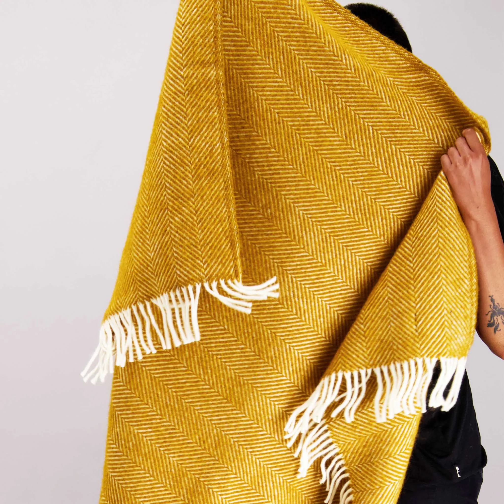 Mustard Herringbone Wool Throw