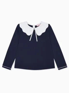 Navy Marina Girl Cotton Top