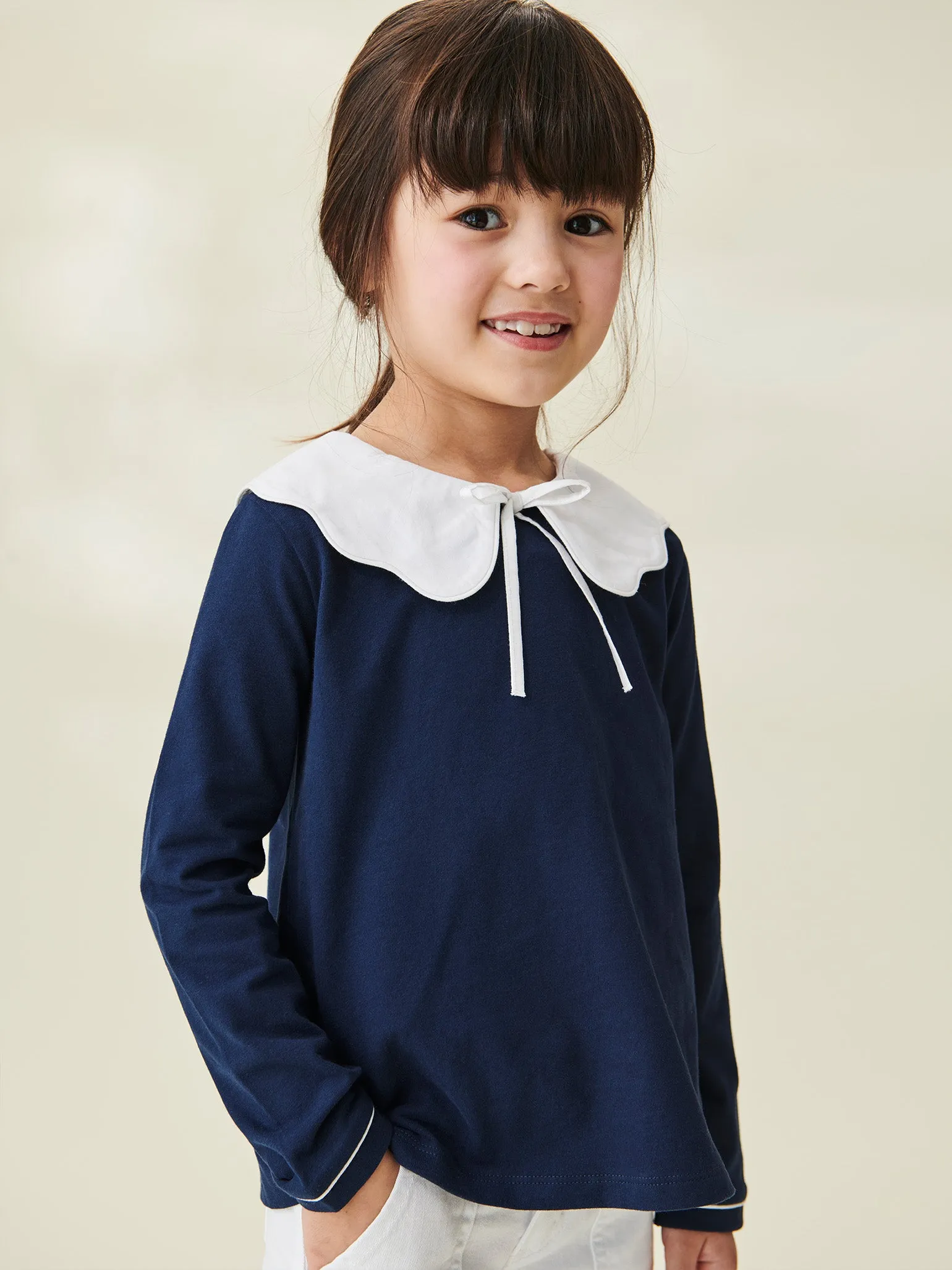 Navy Marina Girl Cotton Top