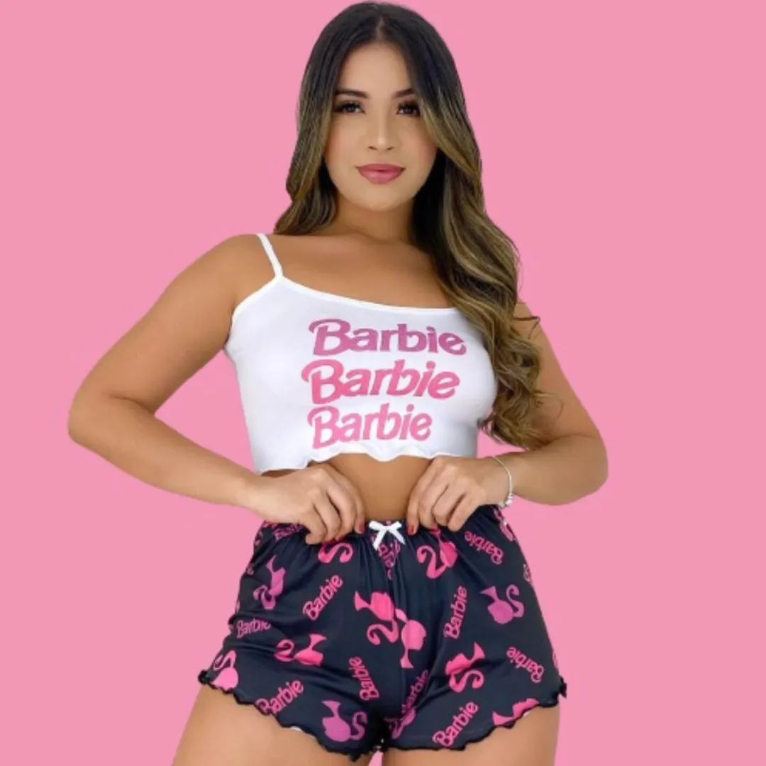 Pijamas Baby Doll Cropped Estilo Virginia - Frete Grátis   Brinde de 5 CALEÇONS