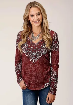 Roper® Women's Maroon Sublimation Print Sweater Jersey Top