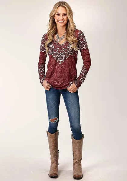 Roper® Women's Maroon Sublimation Print Sweater Jersey Top