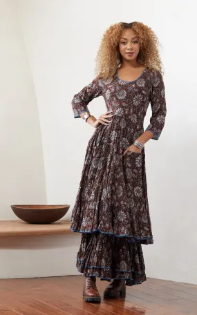 Santa Fe Dress, Long, 3/4 Sleeve, Gemila Chocolate