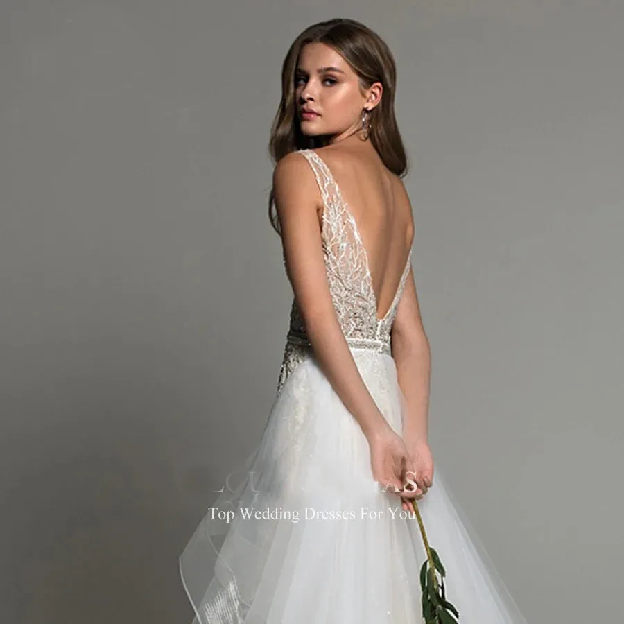 Sexy Mermaid Wedding Dress 2024 - Detachable Train, Shimmering Beaded V-Neck, Backless Sleeveless Wedding Gown (Vestido De Novia)