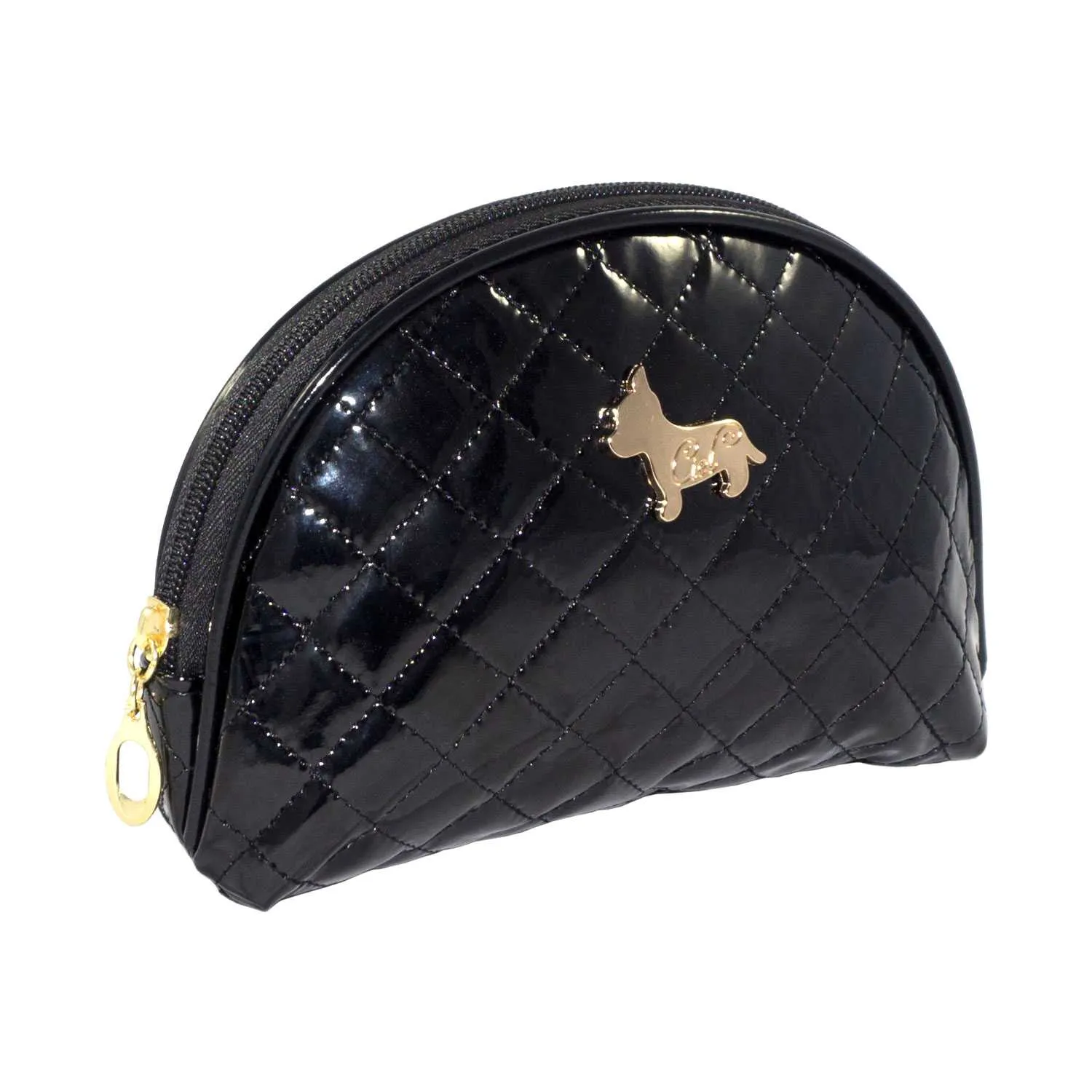 Shiny Half Moon Shape Cosmetic Pouch Bag - Black