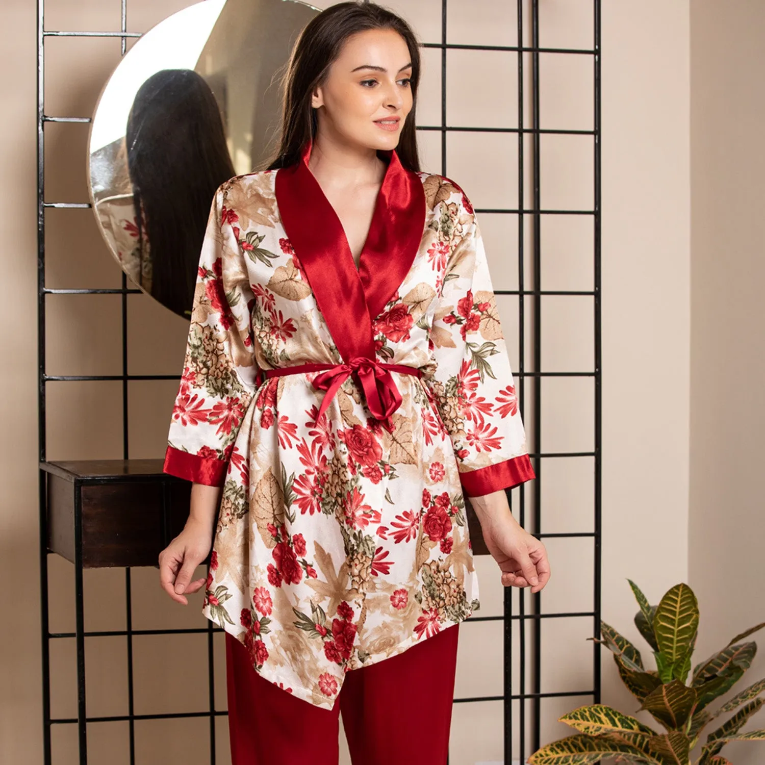 Strap Night suit with Print Robe