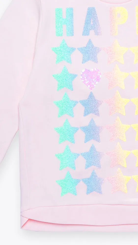 Sweatshirt with Multicolored Happy Stars