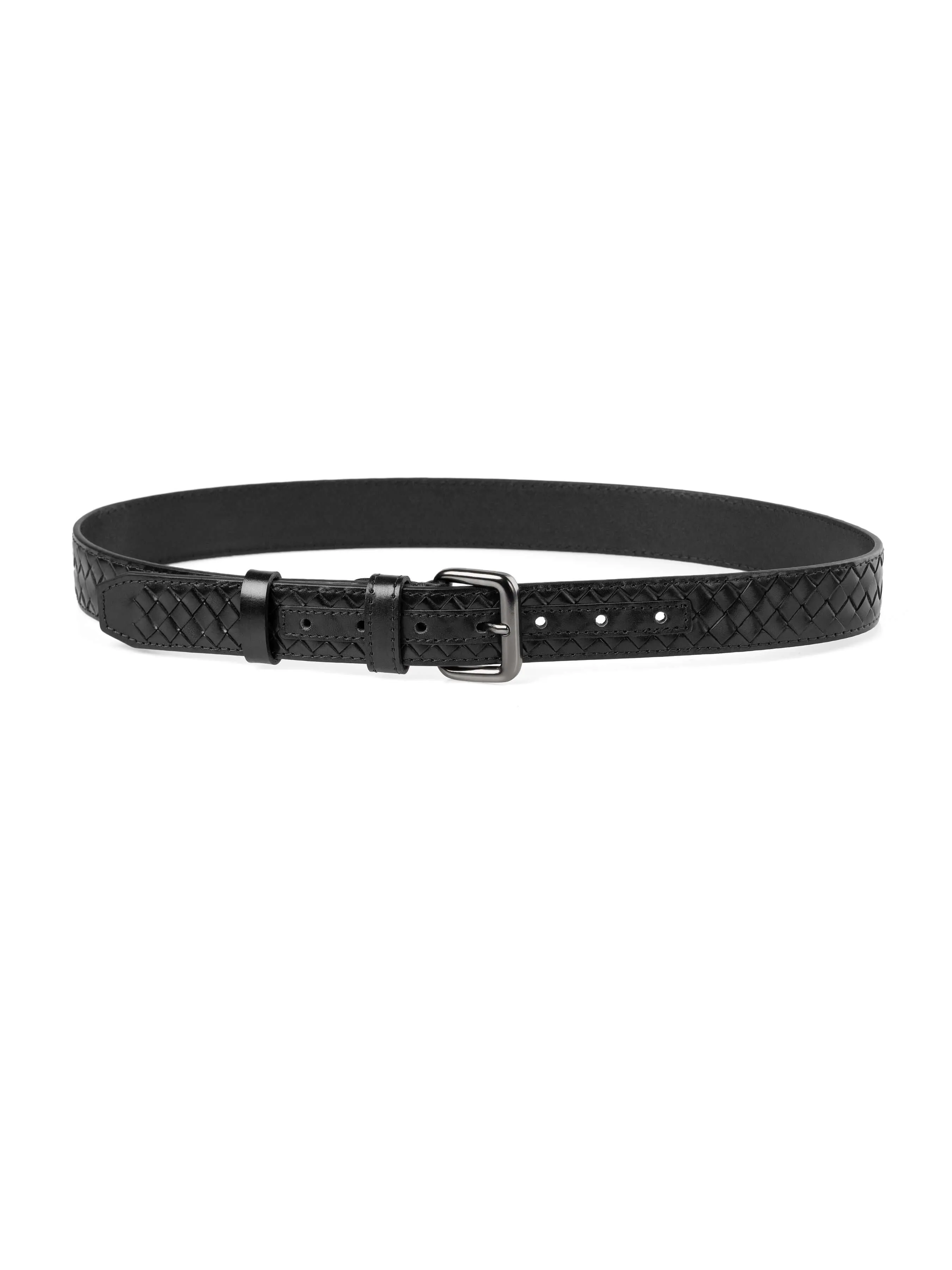 Woven Leather Belt - Black Gunmetal Buckle