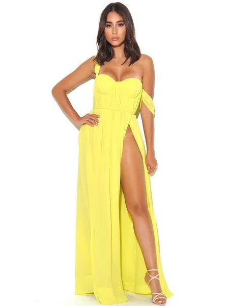 Yellow Chiffon Maxi Dress - Bella Chic